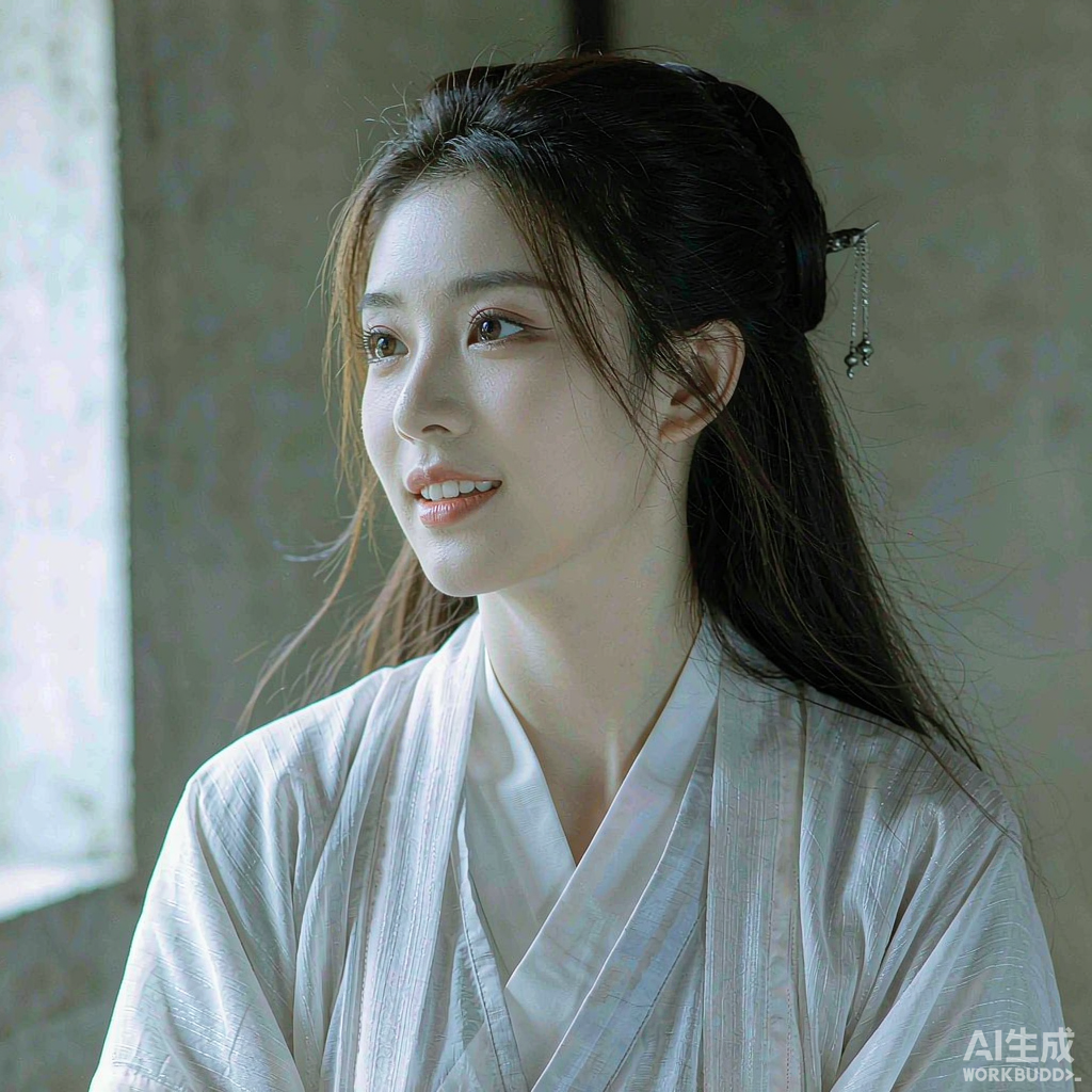 汉服搭配简单半扎发发夹的低妆造发型示范