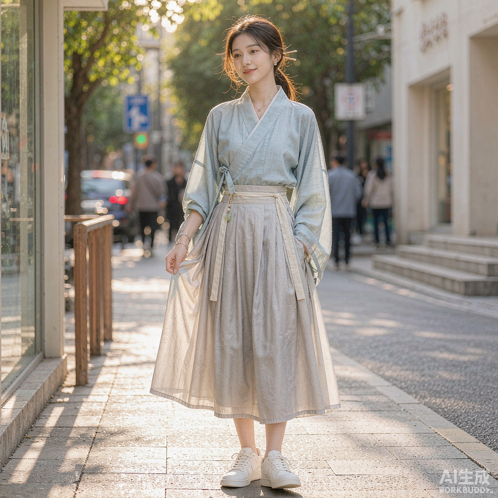 汉服搭配小白鞋的现代混搭日常穿搭