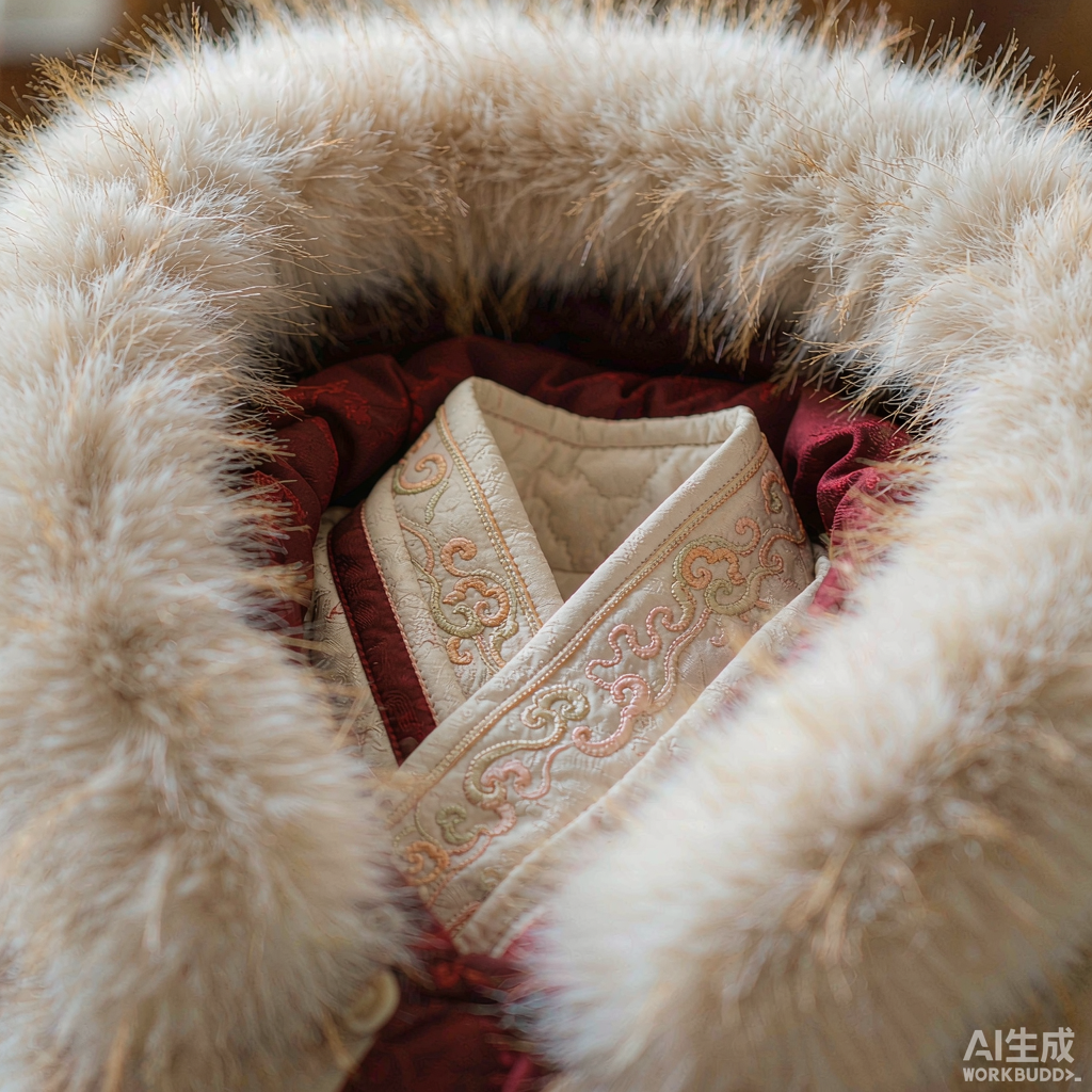 冬季汉服叠穿毛领与夹棉袄衣襟细节